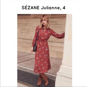 Sézane Red Floral Midi Dress
